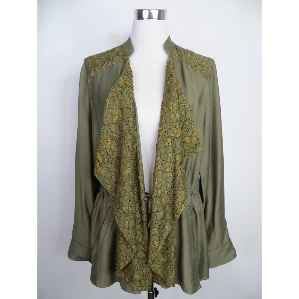 Logo Lori Goldstein Jacket Womens 14 Green Olive Floral Lace Asymmetrical Blazer